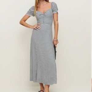 Reformation Shyla Dress in Slate Check Size Small